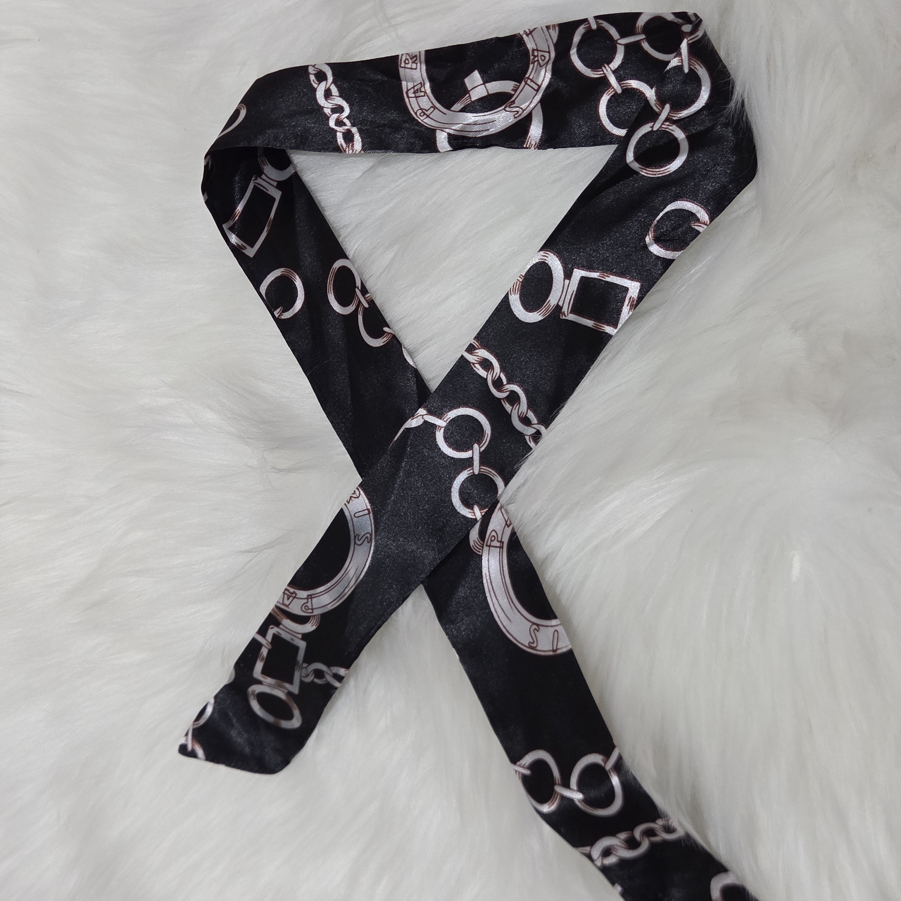 Black And Silver Chain Print Hair Or Bag Scarf